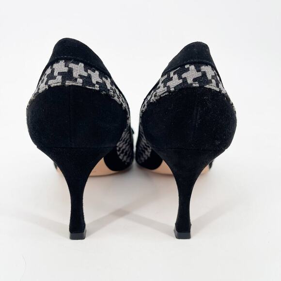 Manolo Blahnik Black Suede Gray Houndstooth Bow Pointed Toe Pumps Heels IT 36 - Picture 8 of 10
